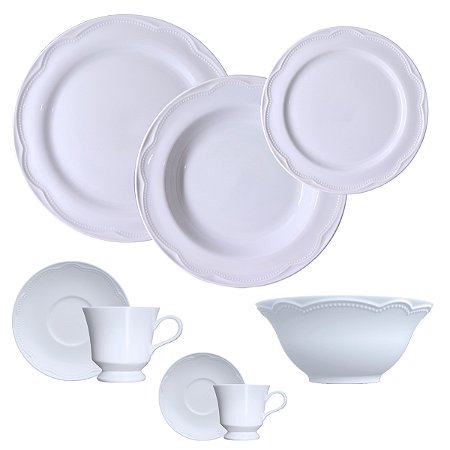 Jogo Jantar Chá Café C/ Bowl Cottage 32 Peças Porcelana Germer 4 Pessoas