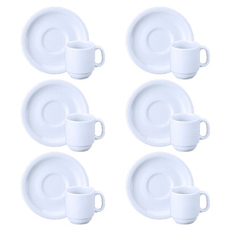 Kit 6 Xícaras De Café C/ Pires Cilíndrica Porcelana Schmidt