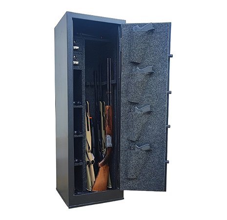 Cofre para Arma Longa Biométrico 11 Armas 130cm - Senha, Biometria e Chave Tetra - 6 Longas e 5 Curtas