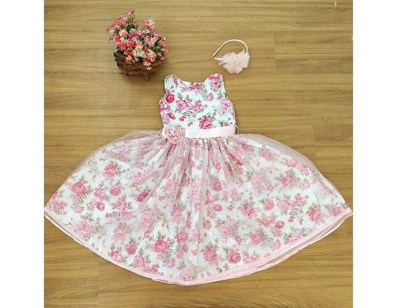 Vestido de Daminha com Floral Rosa - Infantil