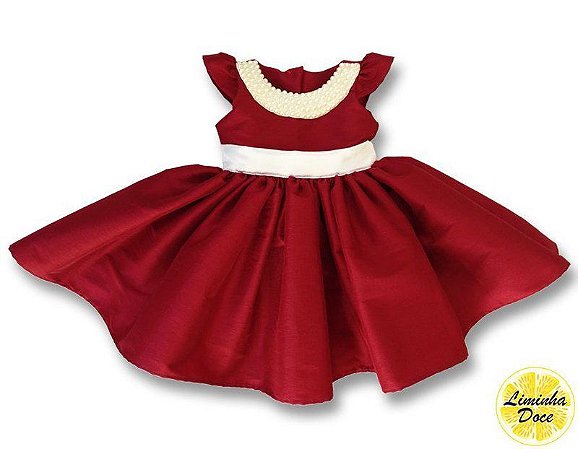 Vestido Social Vinho com Pérolas - Infantil