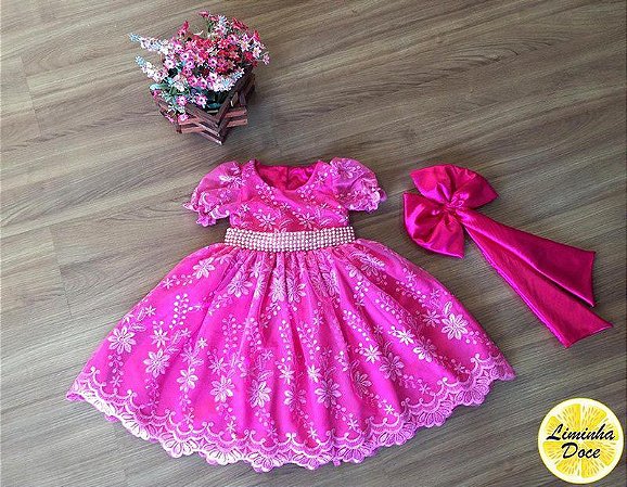vestido de festa rosa pink infantil