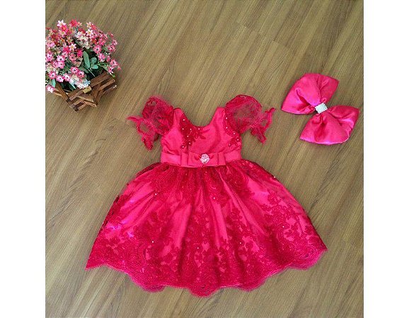 Vestido de Daminha de Luxo Rosa Fechado - Infantil