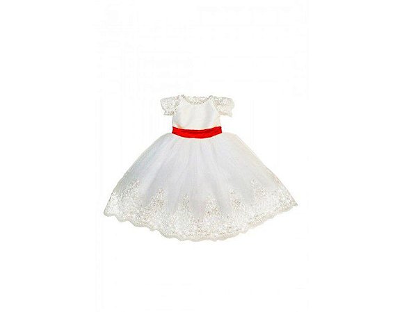 vestido de formatura infantil branco com vermelho