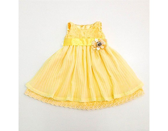 Vestido de Festa Plissado Amarelo - Infantil