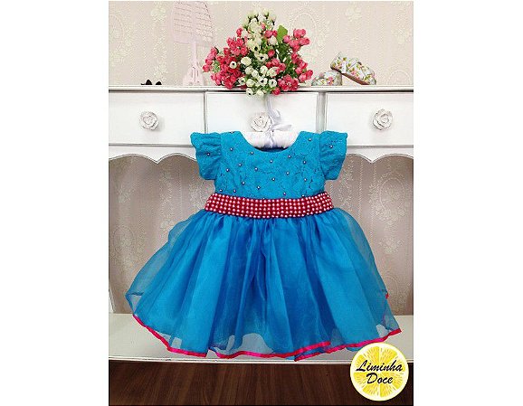 vestido azul e rosa infantil