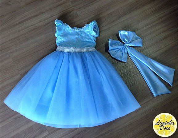 vestido infantil de festa azul claro