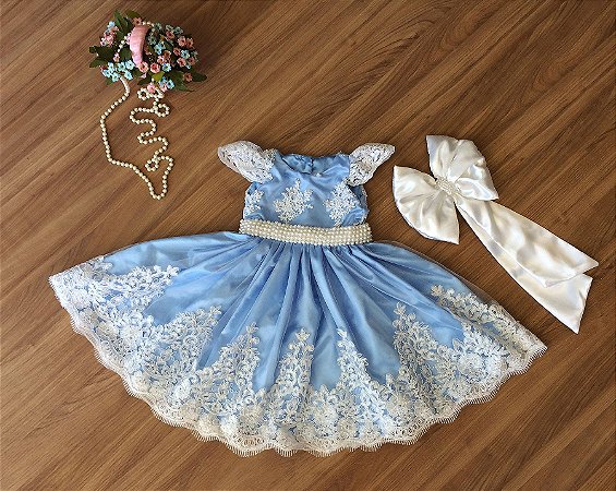 Vestido de Daminha de Luxo Azul e Branco - Infantil