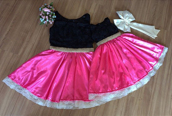 vestido infantil preto e rosa