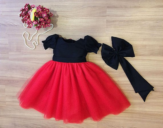 Vestido de Tule Preto e Vermelho - Infantil