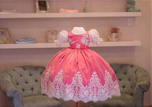 Vestido de Festa Pink e Branco - Infantil