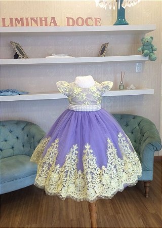 Vestido para Daminha Lilás e Amarelo - Infantil