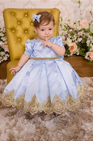 Vestido Realeza Azul e Dourado -INFANTIL