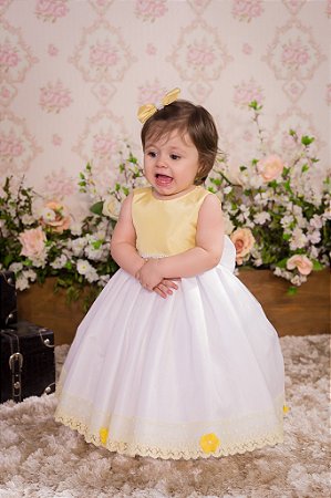 Vestido Amarelo e Branco para festa - Infantil