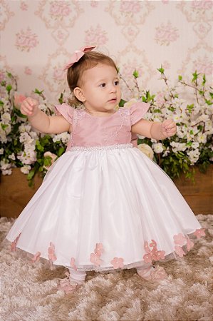 Vestido Rose e Branco para festa - Infantil