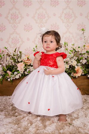 Vestido Vermelho e Branco para festa - infantil