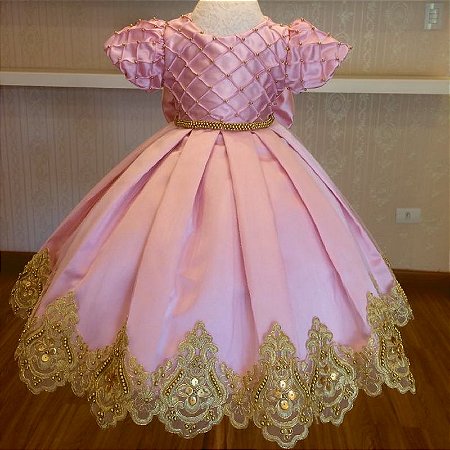 vestido luxo infantil rosa