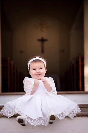 Vestido de Batizado na cor Off White- Infantil