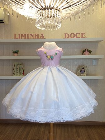 Vestido Rosa Com Branco -Infantil