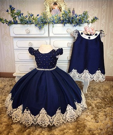 vestido infantil de festa azul royal
