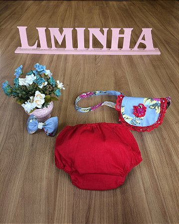 Kit Bolsa e Laço Floral e Tapa Fralda-Infantil