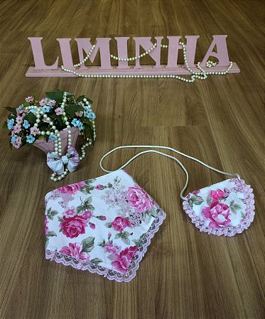 Kit Bolsa e Babador Floral Pink-Infantil