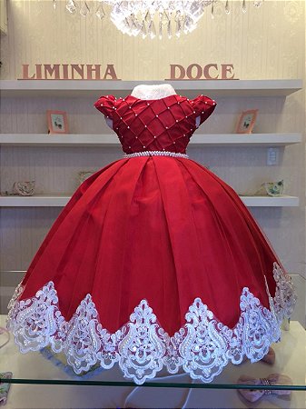Vestido de Luxo Vermelho Com Branco-Infantil