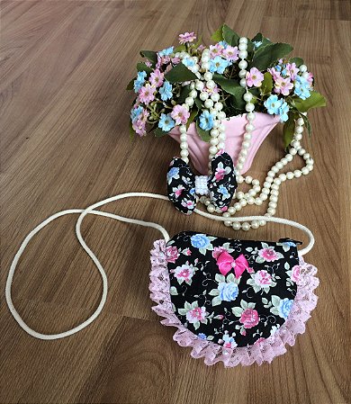 Bolsa Floral Preto-Acessórios