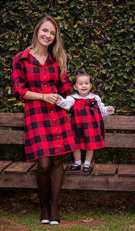 Chemise xadrez e vestido com camisa - Mãe e Filha