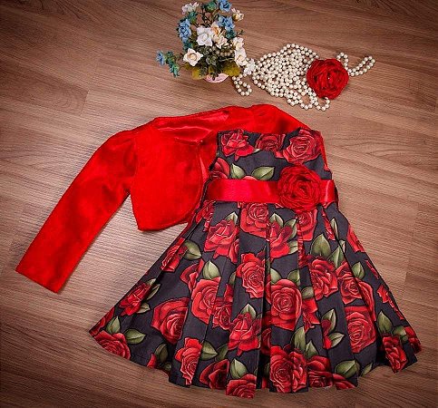 Vestido Floral Com Bolero - coleção de inverno infantil