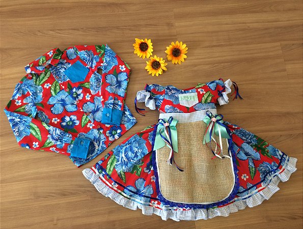 Vestido de Festa Junina e Camisa Infantil Floral - vestidos para festa junina