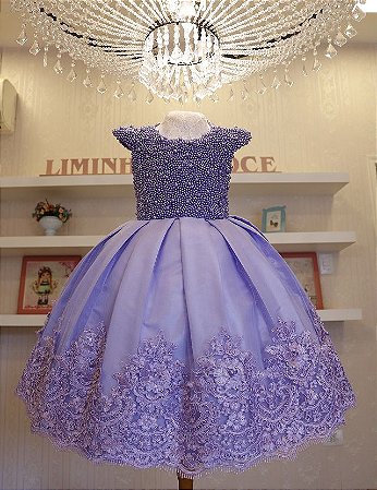 Vestido Luxo Bebê Princesa Tule Bordado Batizado Daminha