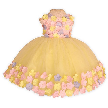 Vestido Jardim Encantado Amarelo - Vestidos de temas Infantil