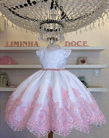 Vestido de dama de sales honra branco com rosa