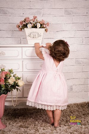 Vestido Rosa de Linho para Menina