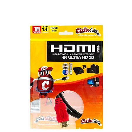 Cabo Mini HDMI Para HDMI 1.4 ULTRA HD 3D, 1Metro