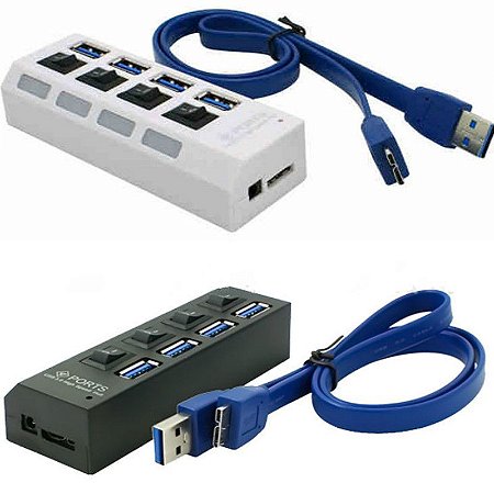 Mini HUB 4 Portas USB 3.0 Com Interruptor ON/OFF + Cabo Adaptador