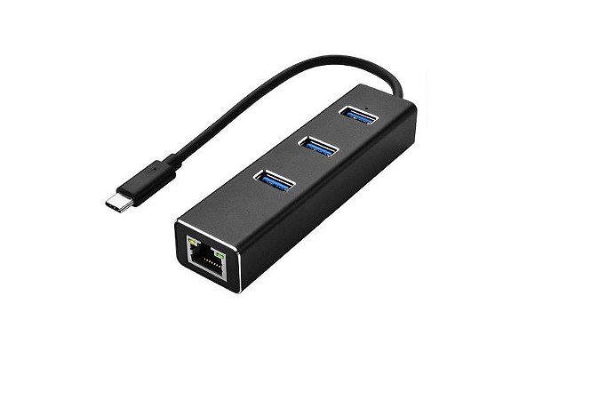 Hub Adaptador USB-C com 3 portas USB e Rede