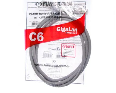 Patch Cord Cat6 GigaLan FURUKAWA - Injetado Industrializado - Cinza 1,50 Metros