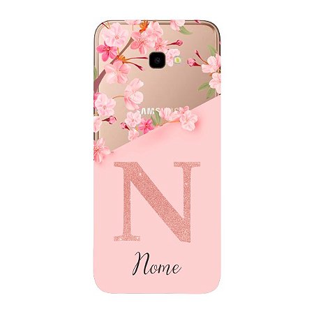 Capinha para Samsung J4 Plus Anti Impacto Personalizada - Delicate Flowers Rosa com nome e fundo transparente