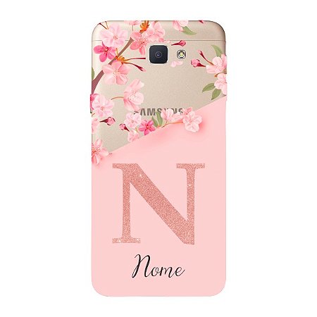 Capinha para Samsung J5 Prime Anti Impacto Personalizada - Delicate Flowers Rosa com nome e fundo transparente