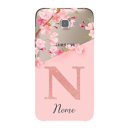 Capinha para Samsung J7 Neo Anti Impacto Personalizada - Delicate Flowers Rosa com nome e fundo transparente