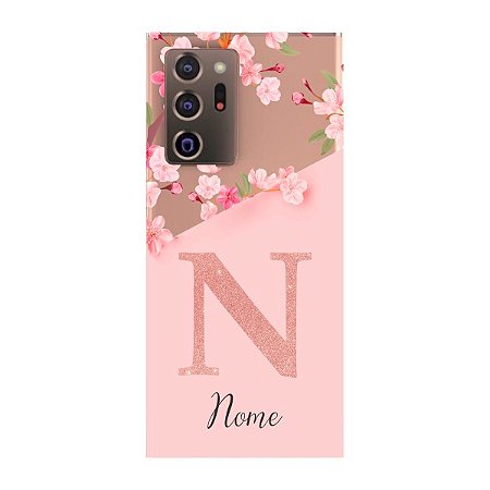 Capinha para Samsung Note 20 Ultra Anti Impacto Personalizada - Delicate Flowers Rosa com nome e fundo transparente