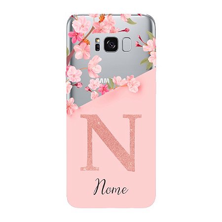 Capinha para Samsung S8 Plus Anti Impacto Personalizada - Delicate Flowers Rosa com nome e fundo transparente