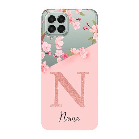 Capinha para Samsung M33 Anti Impacto Personalizada - Delicate Flowers Rosa com nome e fundo transparente