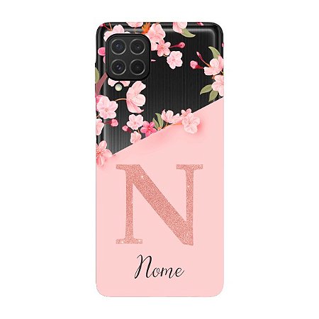 Capinha para Samsung M62 Anti Impacto Personalizada - Delicate Flowers Rosa com nome e fundo transparente