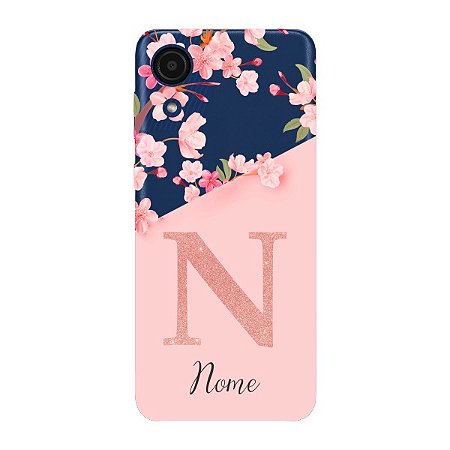 Capinha para Samsung A03 Core Anti Impacto Personalizada - Delicate Flowers Rosa com nome e fundo transparente