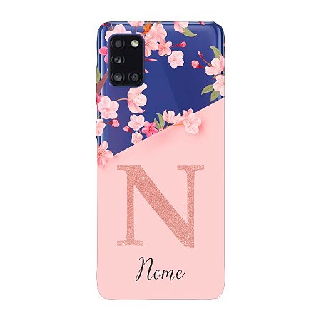 Capinha para Samsung A31 Anti Impacto Personalizada - Delicate Flowers Rosa com nome e fundo transparente