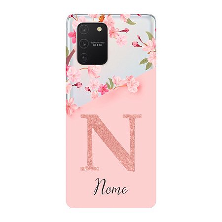 Capinha para Samsung A91 Anti Impacto Personalizada - Delicate Flowers Rosa com nome e fundo transparente