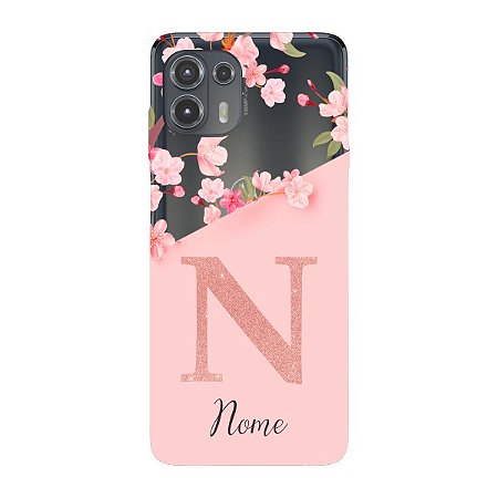 Capinha para Moto Edge 20 Lite Anti Impacto Personalizada - Delicate Flowers Rosa com nome e fundo transparente